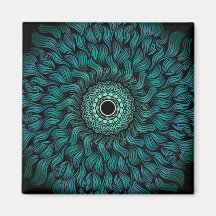 Imán cuadrado de arte Mandala Teal Zentangle