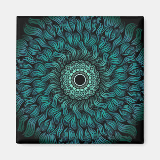 Imán cuadrado de arte Mandala Teal Zentangle