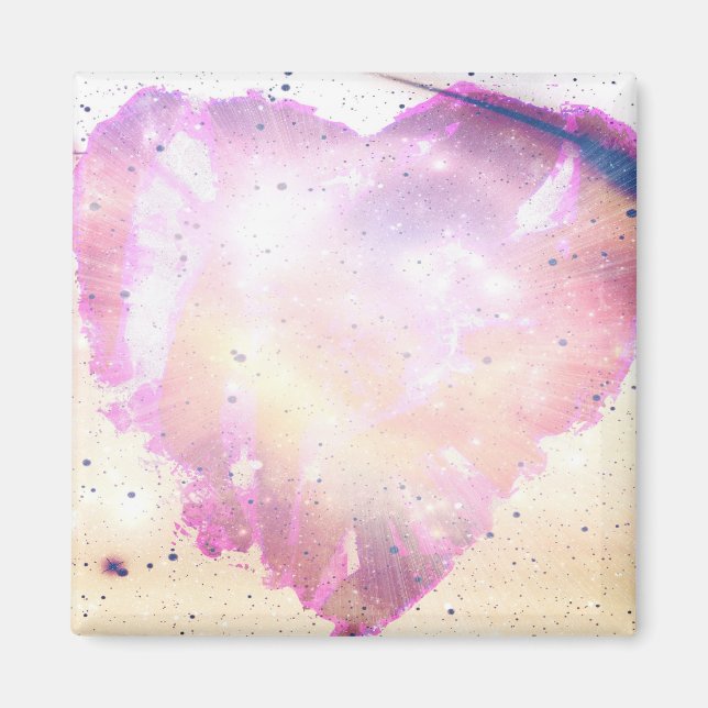 Imán Cuadrado de Corazón con Acuarela Rosa (Frente)