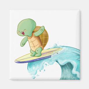 Imán cuadrado de Kawaii de la tortuga linda
