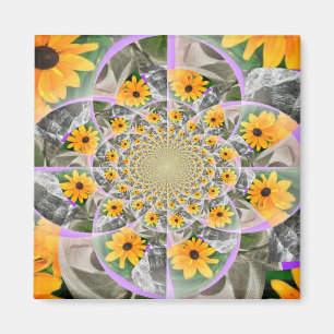 Imán cuadrado de mandala de girasol