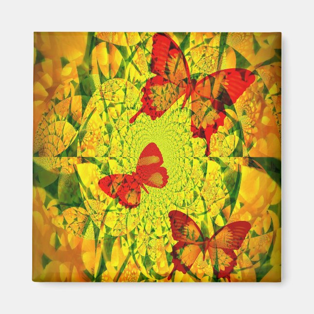 Imán cuadrado de mandala de mariposa (Frente)