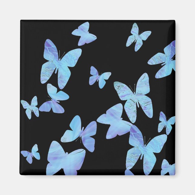 Imán cuadrado de mariposa azul (Frente)