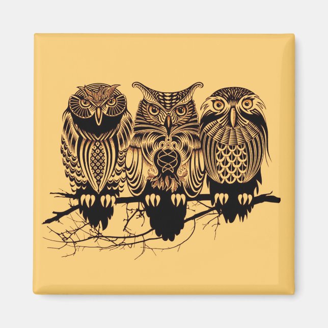 Imán cuadrado de Owl Trio (Frente)