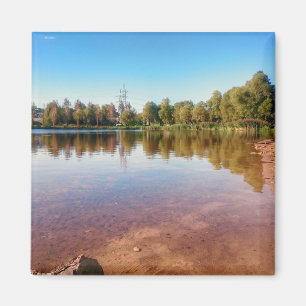 Imán cuadrado de paisaje de campo de verano