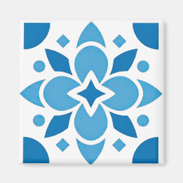 Imán cuadrado de patrón azul de azulejo portugués