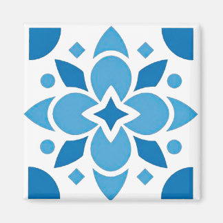 Imán cuadrado de patrón azul de azulejo portugués