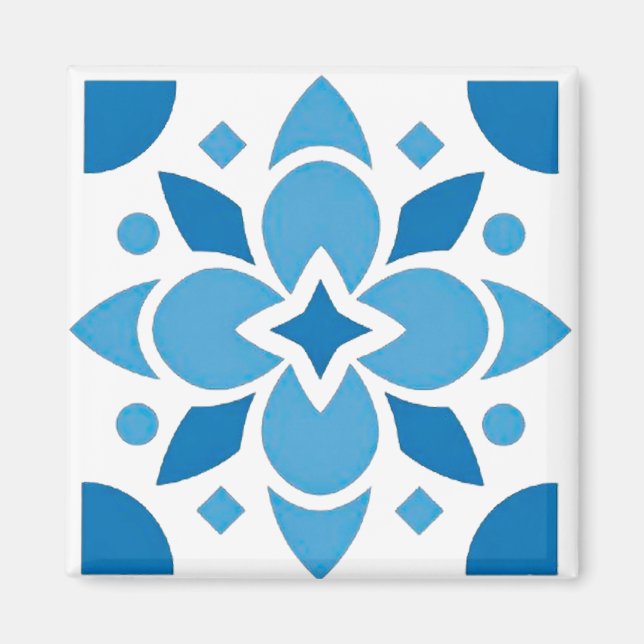 Imán cuadrado de patrón azul de azulejo portugués (Frente)
