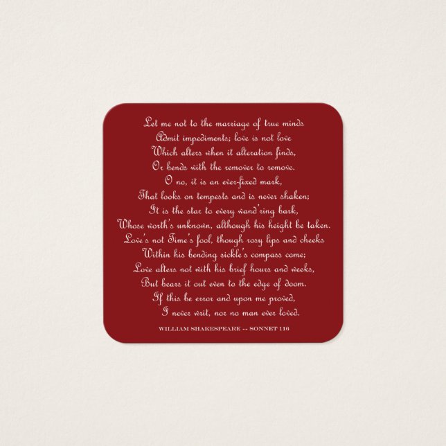 Imán cuadrado del soneto 116 de Shakespeare (Anverso)