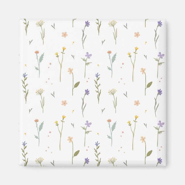 Imán Cuadrado floral de primavera de patrón de flor (Frente)