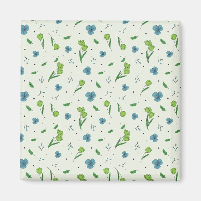 Imán Cuadrado floral de primavera de patrón de flor (Frente)