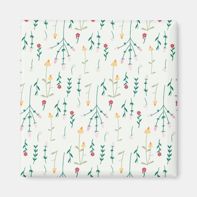 Imán Cuadrado floral de primavera de patrón de flor (Frente)