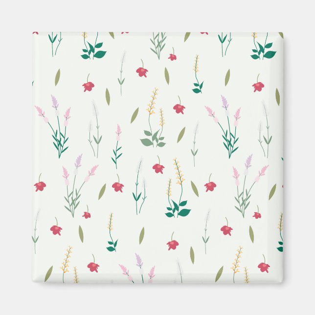 Imán Cuadrado floral de primavera de patrón de flor (Frente)