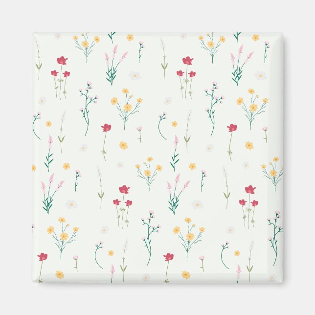 Imán Cuadrado floral de primavera de patrón de flor (Frente)