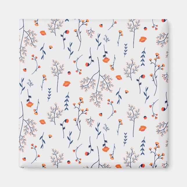 Imán Cuadrado floral de primavera de patrón de flor (Frente)