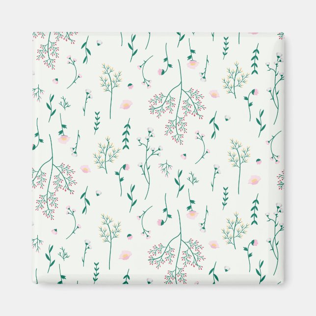 Imán Cuadrado floral de primavera de patrón de flor (Frente)