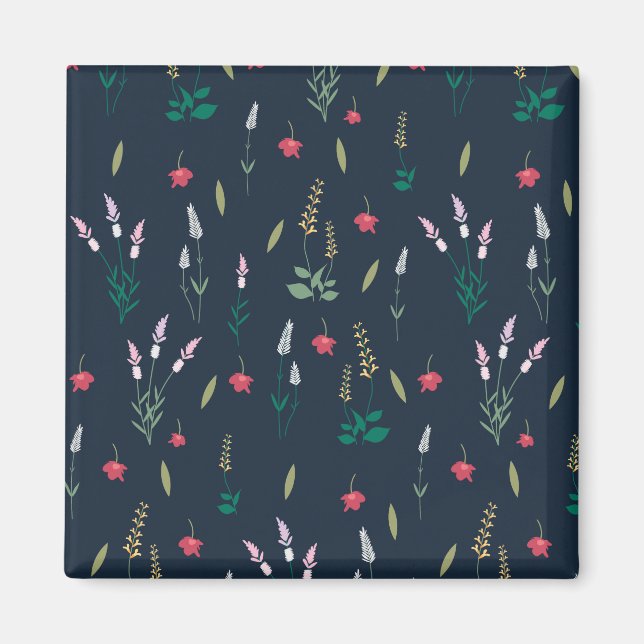 Imán Cuadrado floral de primavera de patrón de flor (Frente)