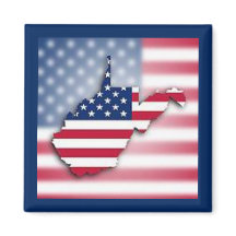 Imán cuadrado patriótico de West Virginia de 2"