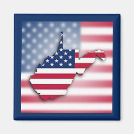 Imán cuadrado patriótico de West Virginia de 2"