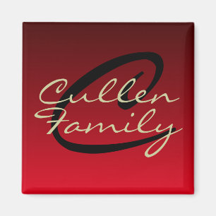 Imán cuadrado rojo del monograma (familia)