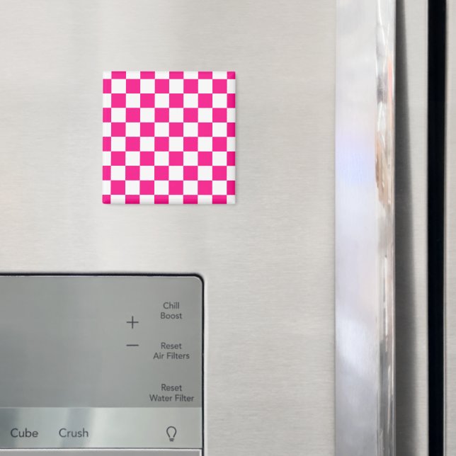 Imán Cuadrados a cuadros rosa caliente blanco geométric (In situ (nevera))
