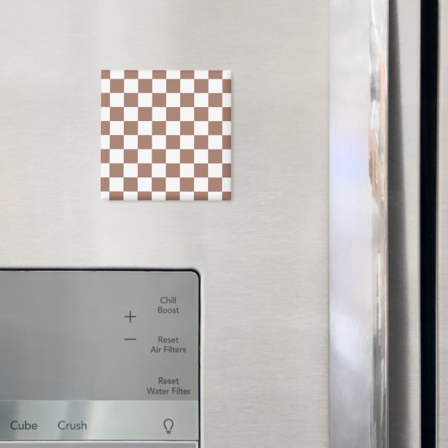 Imán Cuadrados de damero mocha marrón blanco geométrico (In situ (nevera))