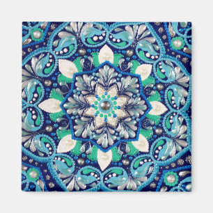 Imán Cuadrícula triplicial de arte de punto azul mandal