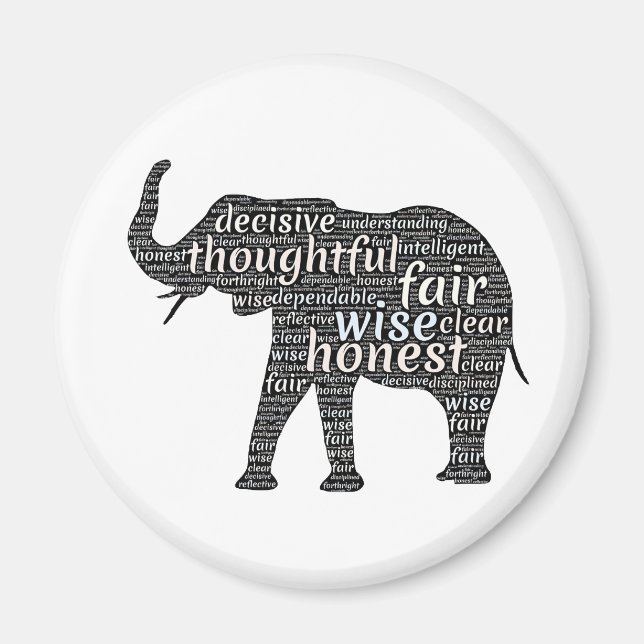 Imán Cualidades de una nube de palabras de elefante (Frente)
