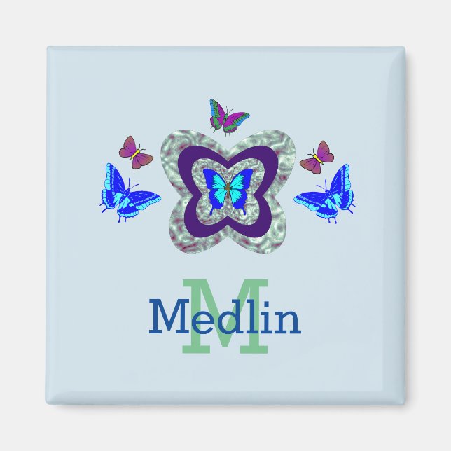 Imán Cualquier Nombre Vibrante Mariposas Magnet (Frente)