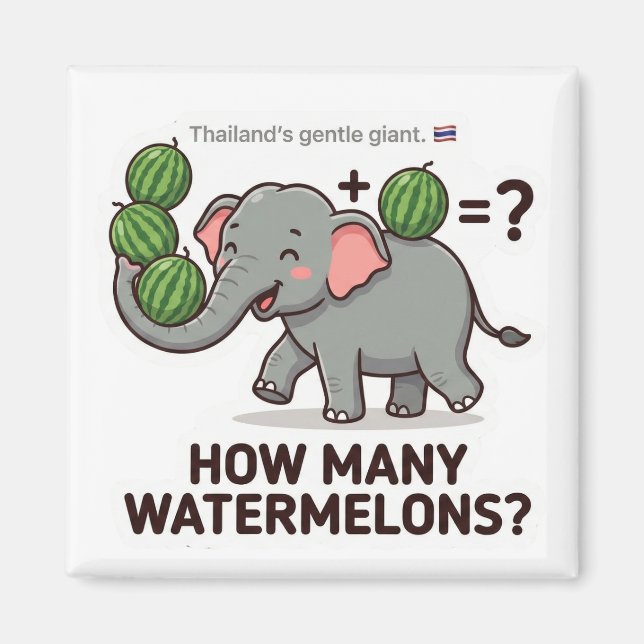 Imán ¿Cuántas Sandías? Juego de Matemáticas del Elefant (Frente)