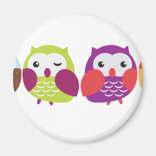 Imán Cuatro lechuzas coloridas