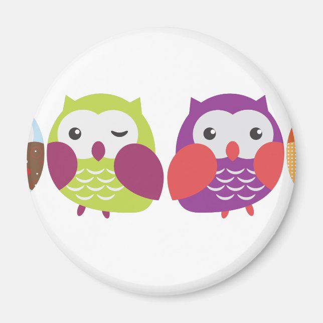 Imán Cuatro lechuzas coloridas (Frente)