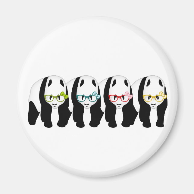 Imán Cuatro Pandas usando gafas (Frente)