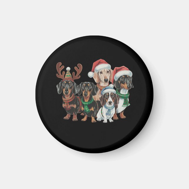 Imán Cuatro Perros De Dachshund Vestidos Con Atractivo  (Frente)