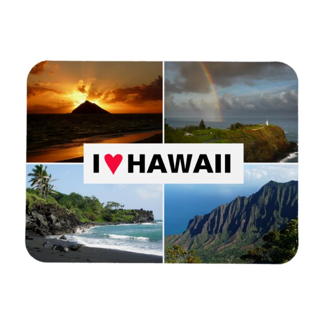Imán Cuatro recuerdos de collage de fotos de Hawái (Horizontal)