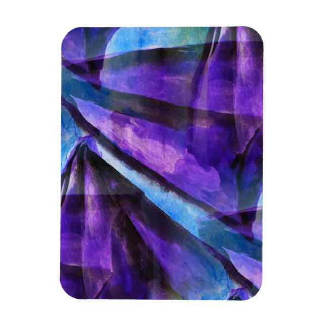 Imán cubismo transparente púrpura, arte abstracto azul (Vertical)