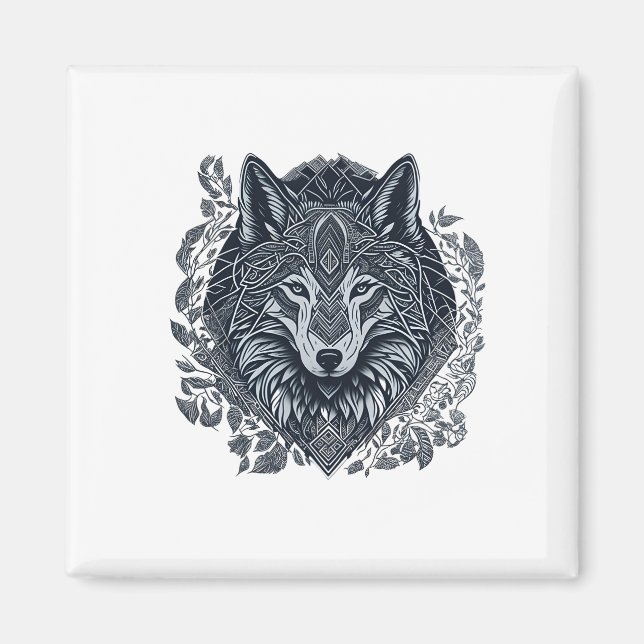 Imán Cubismo Tribal Arte Lobo (Frente)