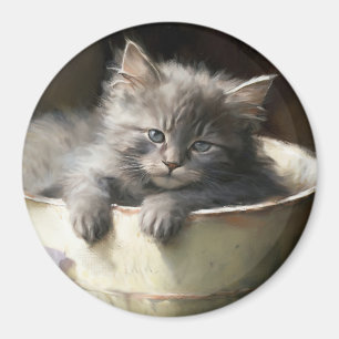 Imán Cubo Lleno De Alegre Gris Gray Kitten