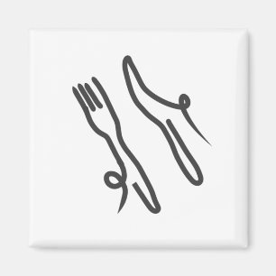 Imán Cuchillo alimenticio y tenedor moderno gris y blan