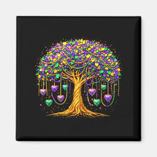 Imán Cuentas y corazones de árbol de Mardi gras brillan