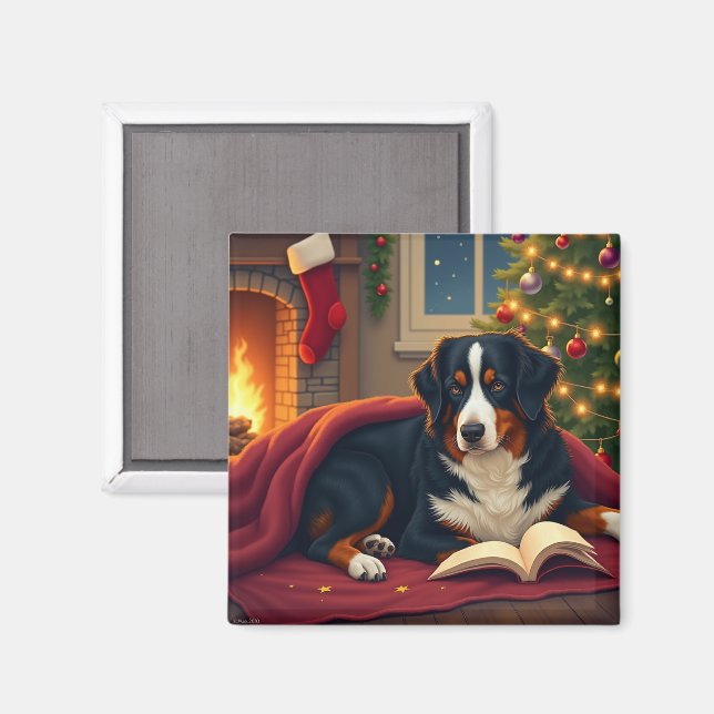 Imán Cuento de Navidad del Perro de la Montaña de Berna (Anverso/Reverso)