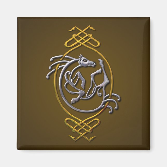 Imán Cuentos de caballos celtas - Plata y Oro (Frente)