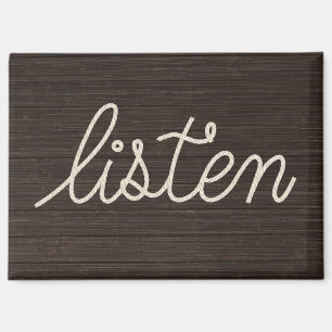 Imán Cuerda LISTEN Texto Sobre Madera Oscura