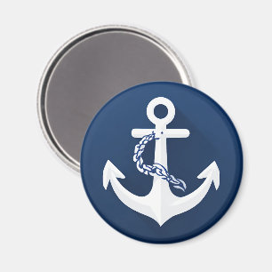 Imán Cuerda y ancla símbolo náutico blanco azul marino