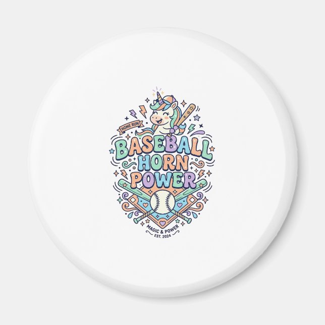 Imán Cuerno de béisbol de unicornio Poder Kawaii Diseño (Frente)