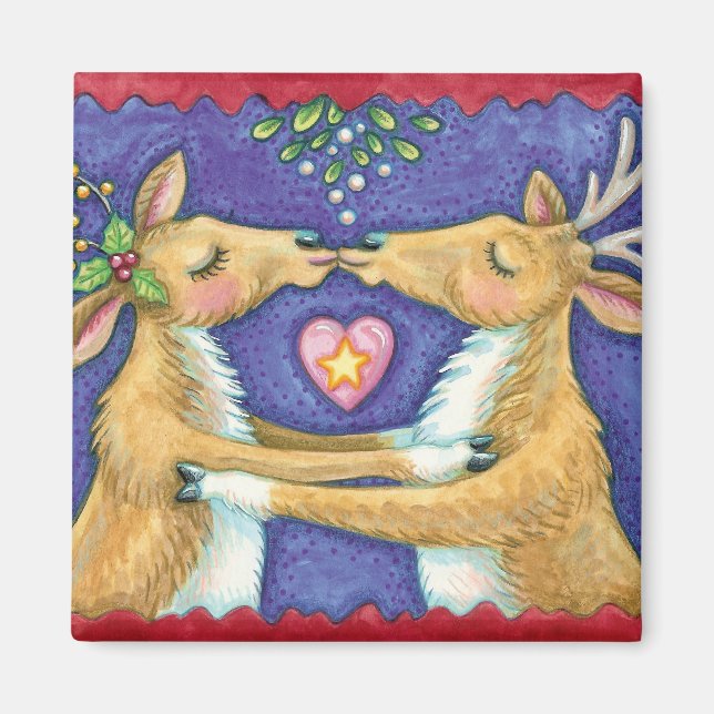 Imán Cuerno de Navidad Adorable, Beso Romántico con Mué (Frente)