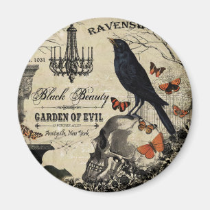 Imán cuervo y cráneo modernos de Halloween del vintage