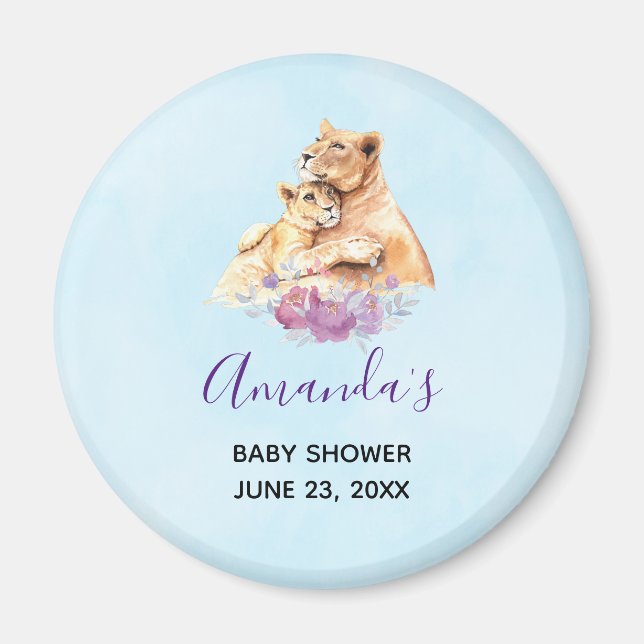 Imán Cuidada acuarela madre león y lata Baby Shower (Frente)