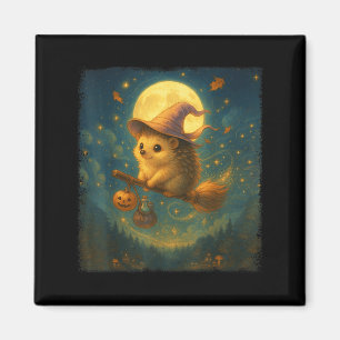 Imán Cuidada Halloween Hedgehog Broom Rige Con Poción Y