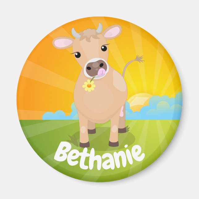 Imán Cuidada jersey feliz vaca y personalizado de flore (Frente)